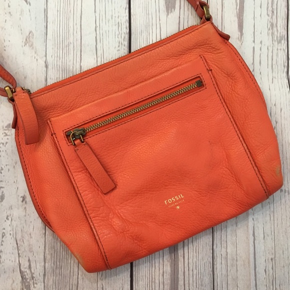 Fossil Orange Leather Crossbody Bag 
